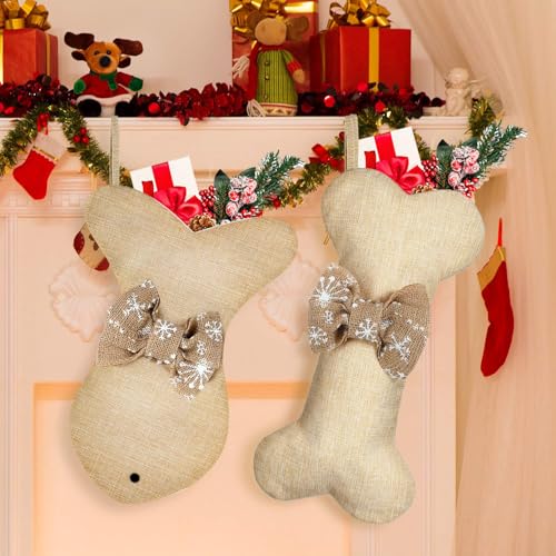 2 Pcs Dog Christmas Stocking with Bow Knot N466410