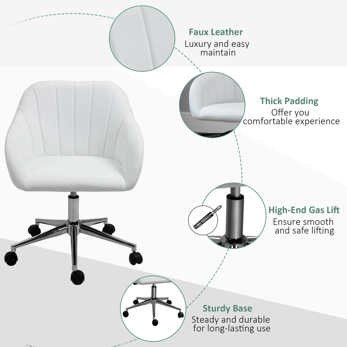 White Steel Task Chair with Swivel and Adjustable Height I5263