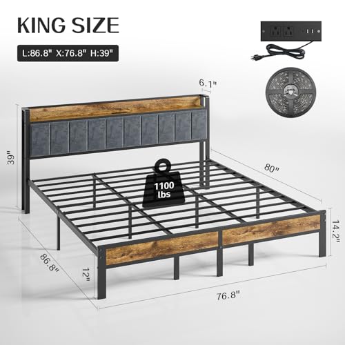 Full Bed Frame with Storage Charging Station Headboard P669971
