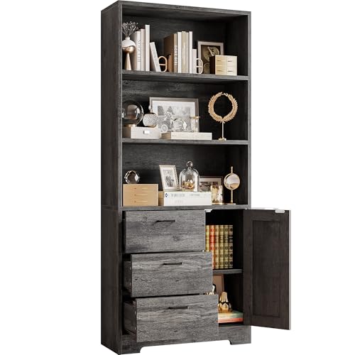 71in Tall Bookshelf with Door and 3 Drawers R918