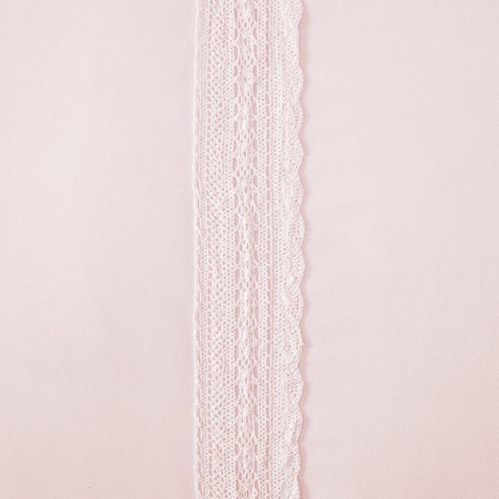 Pink Crochet Stripe 4-Piece Microfiber Comforter Set A2287
