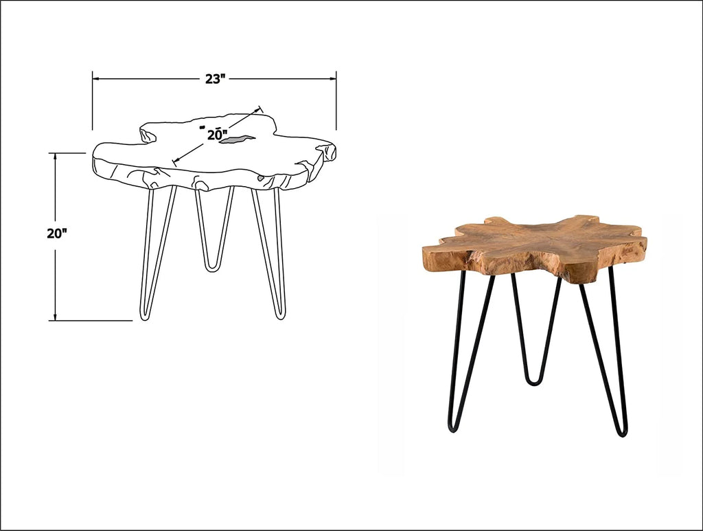 Handcrafted Natural Live-Edge Teak Top Table with Hairpin Legs N87446