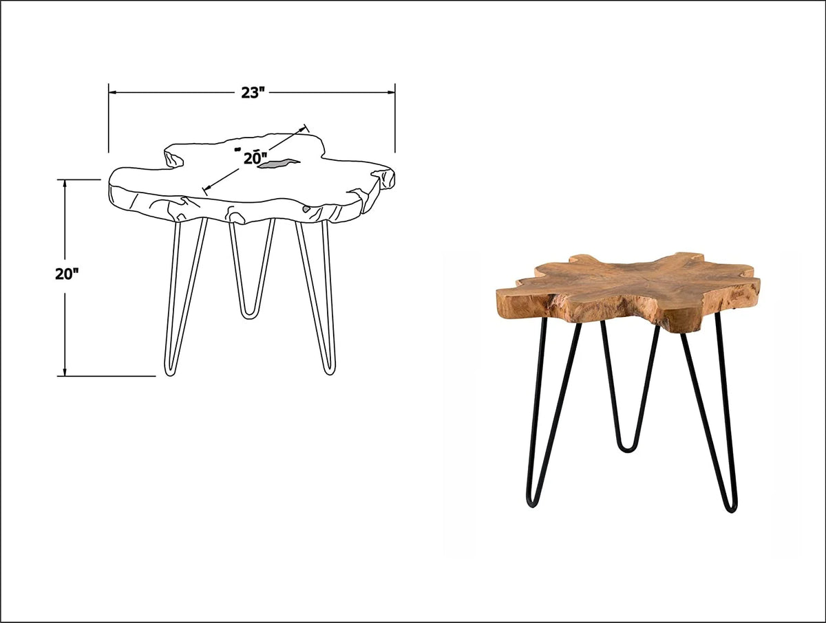 Handcrafted Natural Live-Edge Teak Top Table with Hairpin Legs N87446