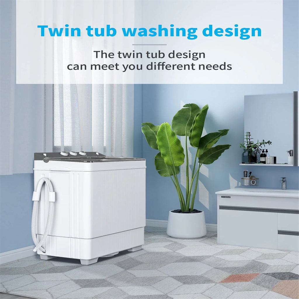 Portable 26Lbs Twin Tub Washing Machine with Gravity Drain Pump B497952
