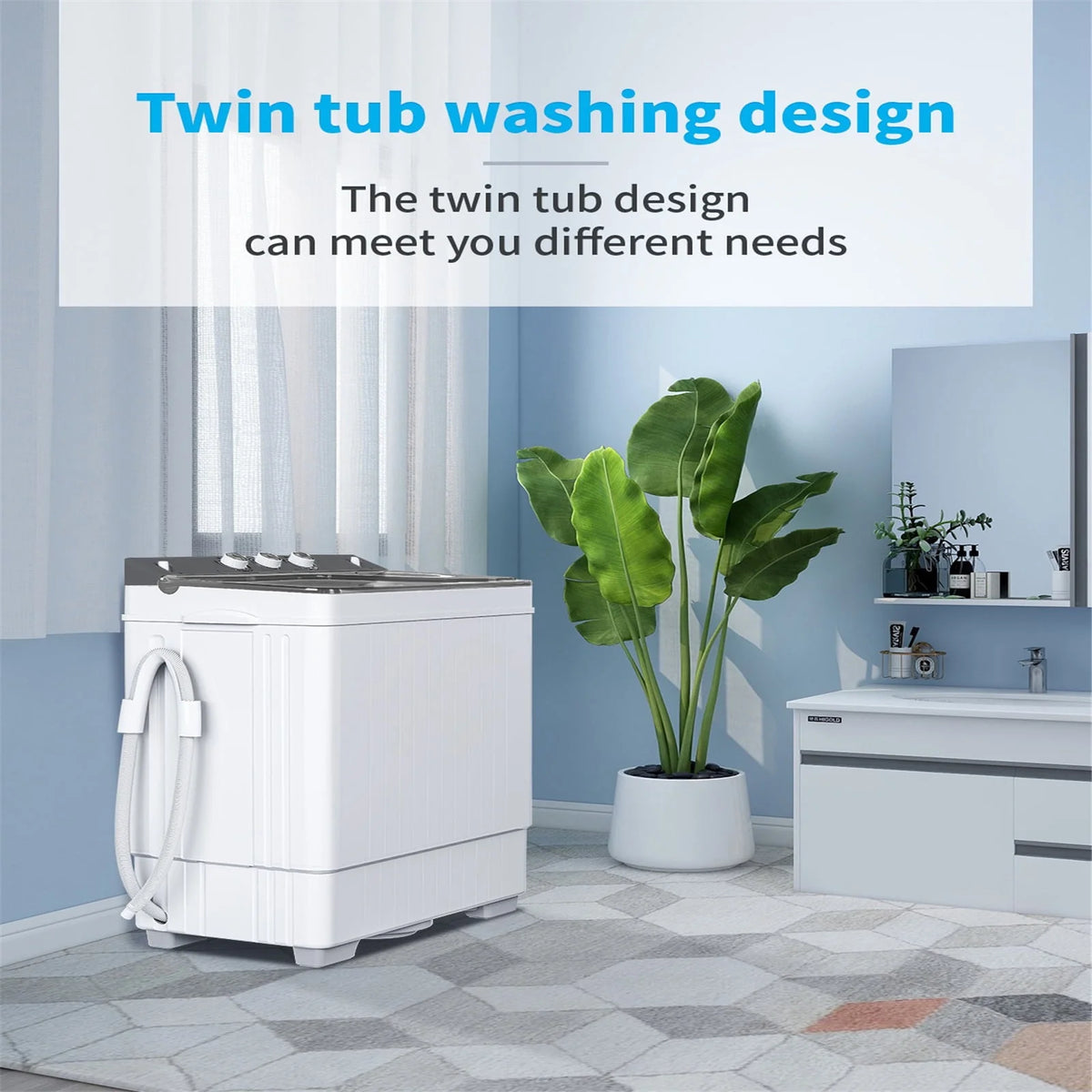 Portable 26Lbs Twin Tub Washing Machine with Gravity Drain Pump B497952