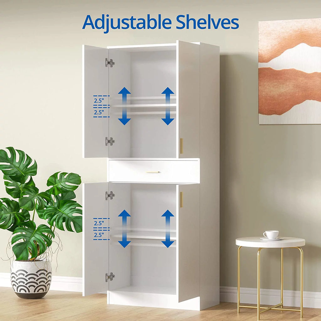 White 70" Freestanding Storage Cabinet with Doors and Adjustable Shelves N665