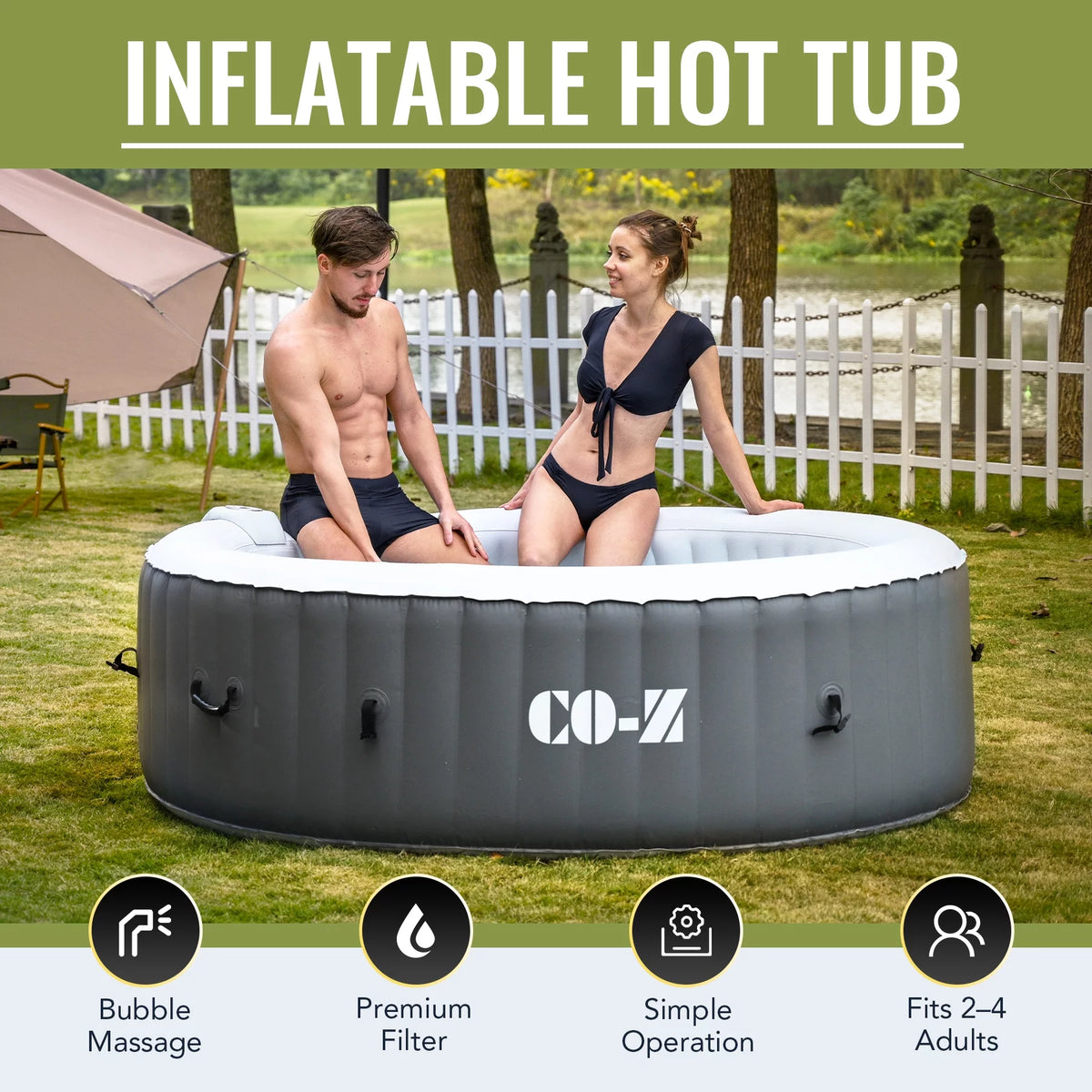 4 Person 6ft Inflatable Hot Tub Pool with Massage Jets D54795