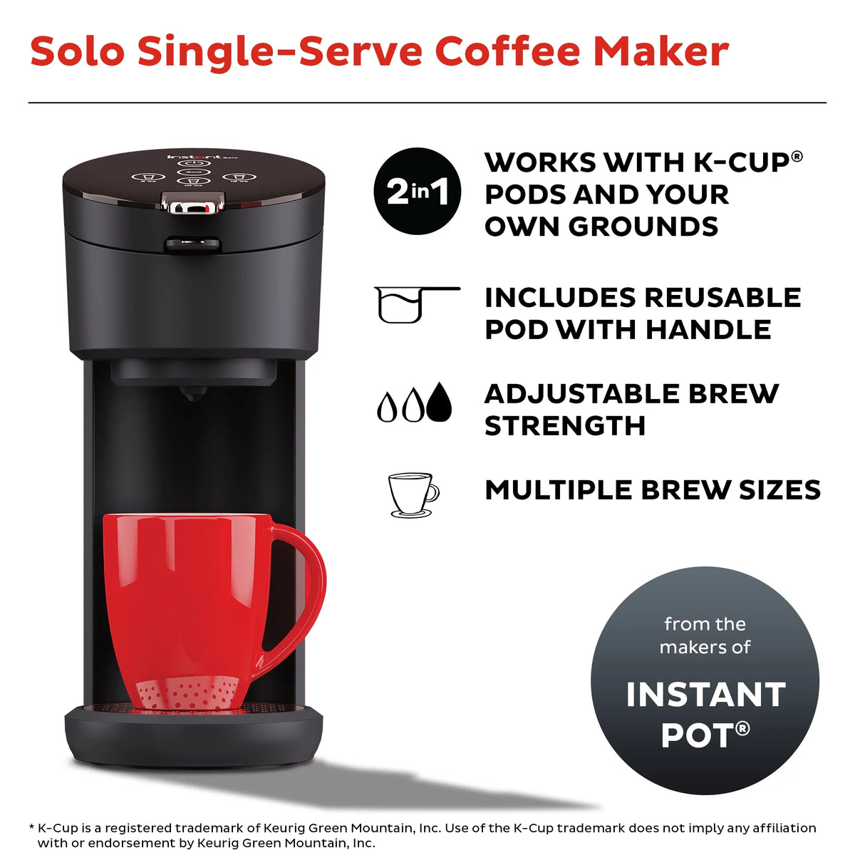2-in-1 Single Serve Coffee Maker with 3 Brew Sizes, Black G767