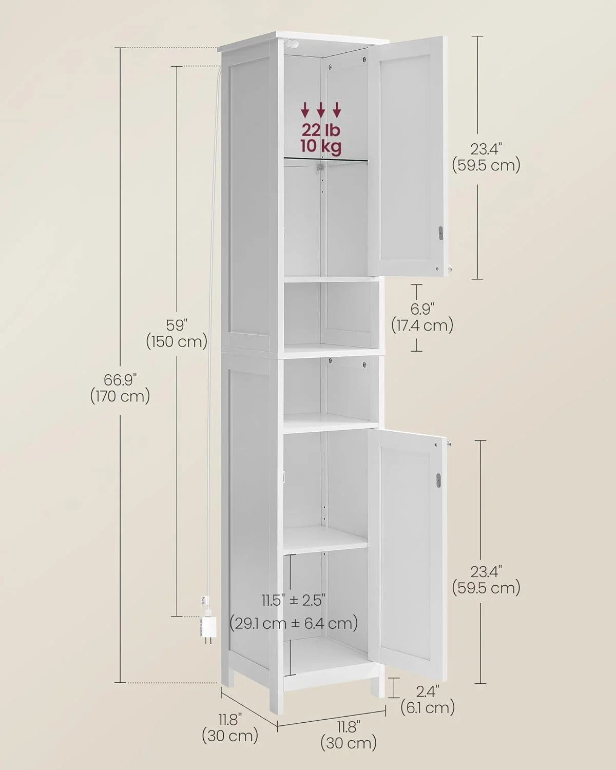 Cloud White Tall Bathroom Storage Cabinet with Adjustable Shelves L718