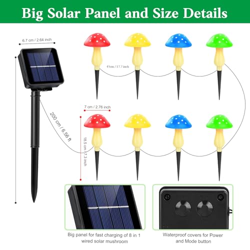 Solar Powered Mushroom Stake Lights with 8 Lights and 8 Modes O183519