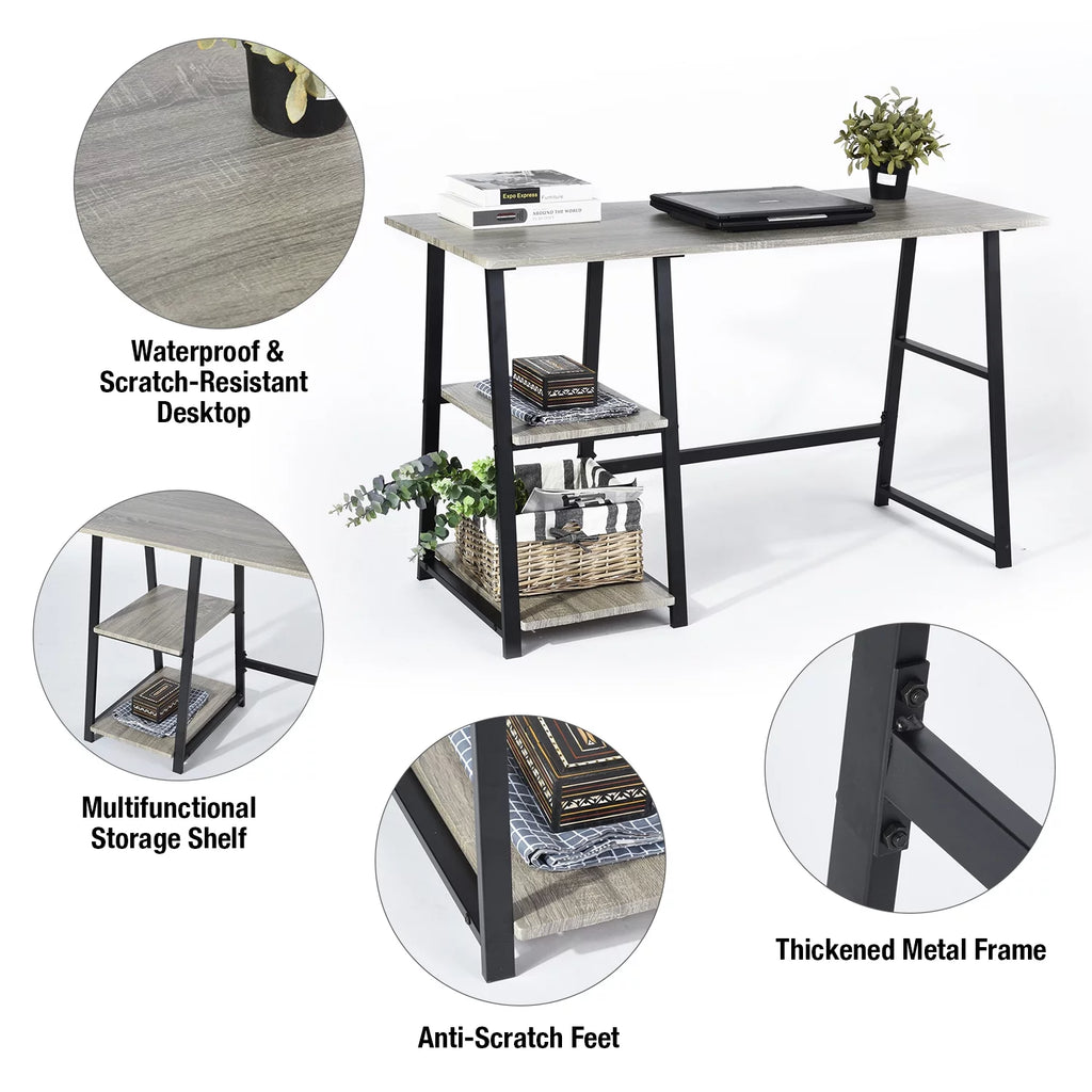 47'' Dark Grey Computer Writing Desk with 2-Tier Storage Shelves U25670