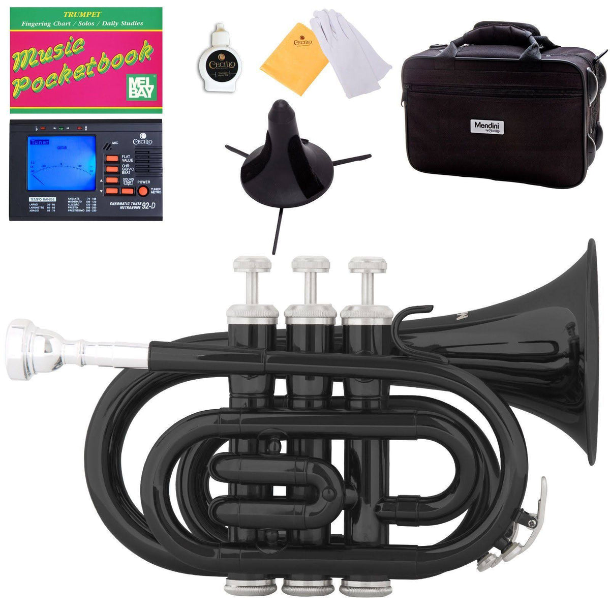 Black Lacquer Mini Pocket Trumpet with Tuner Stand Case H935377