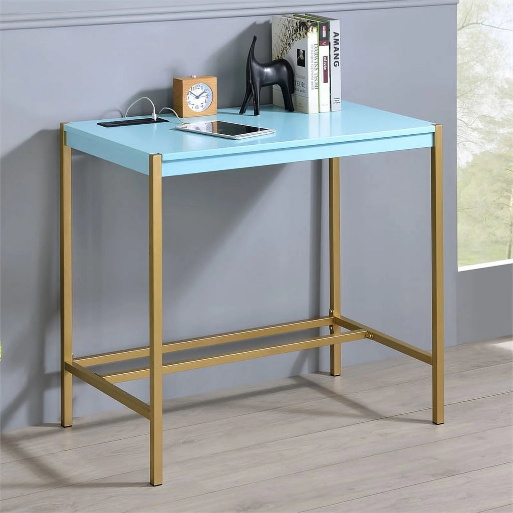 Aruba Blue Wood Writing Desk with USB Port A300