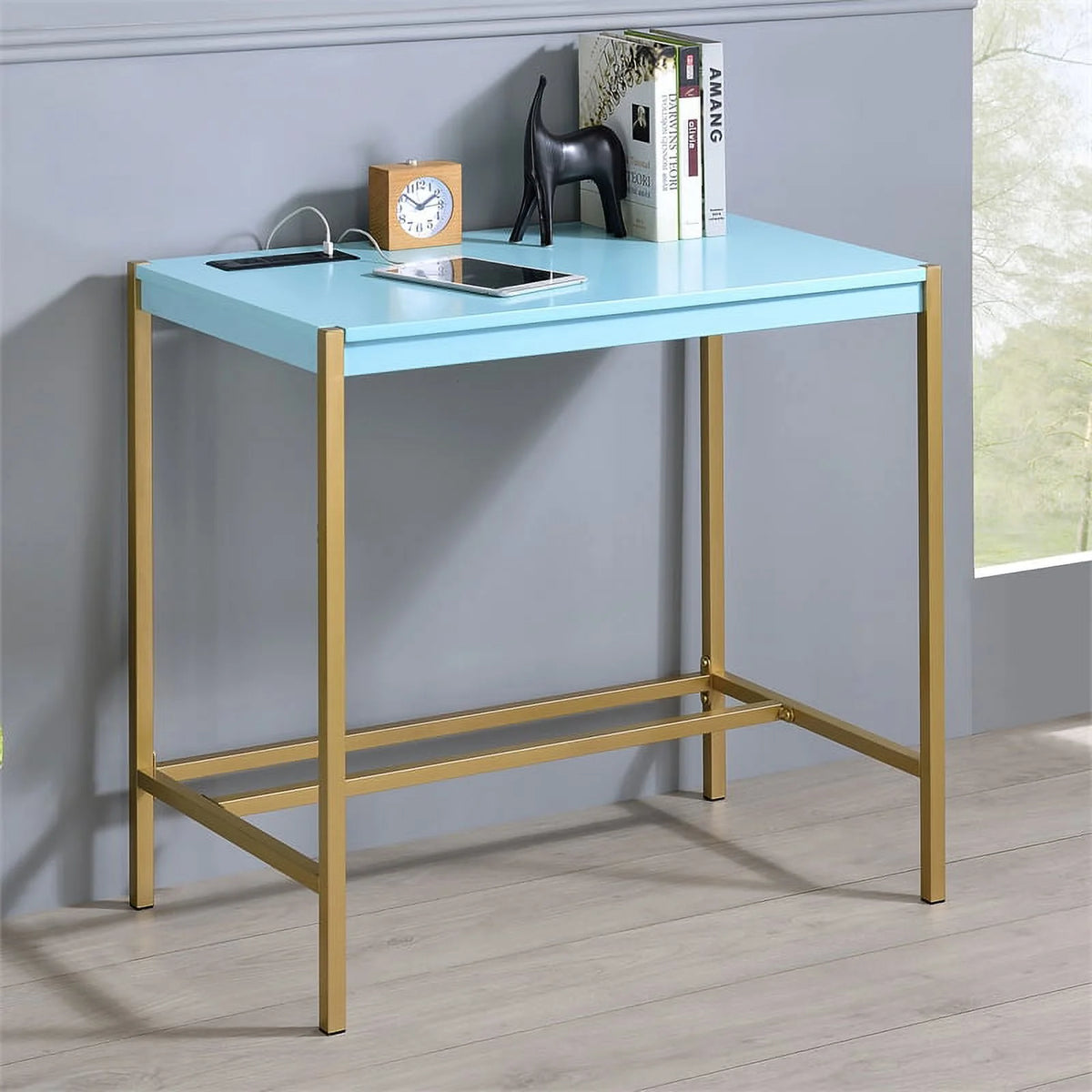 Aruba Blue Wood Writing Desk with USB Port A300