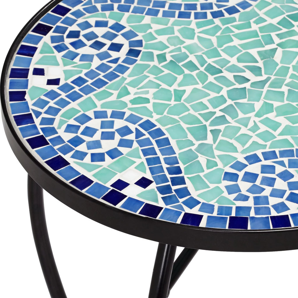 Black Round Outdoor Accent Side Table 14" Wide Light Green Mosaic Tabletop C510