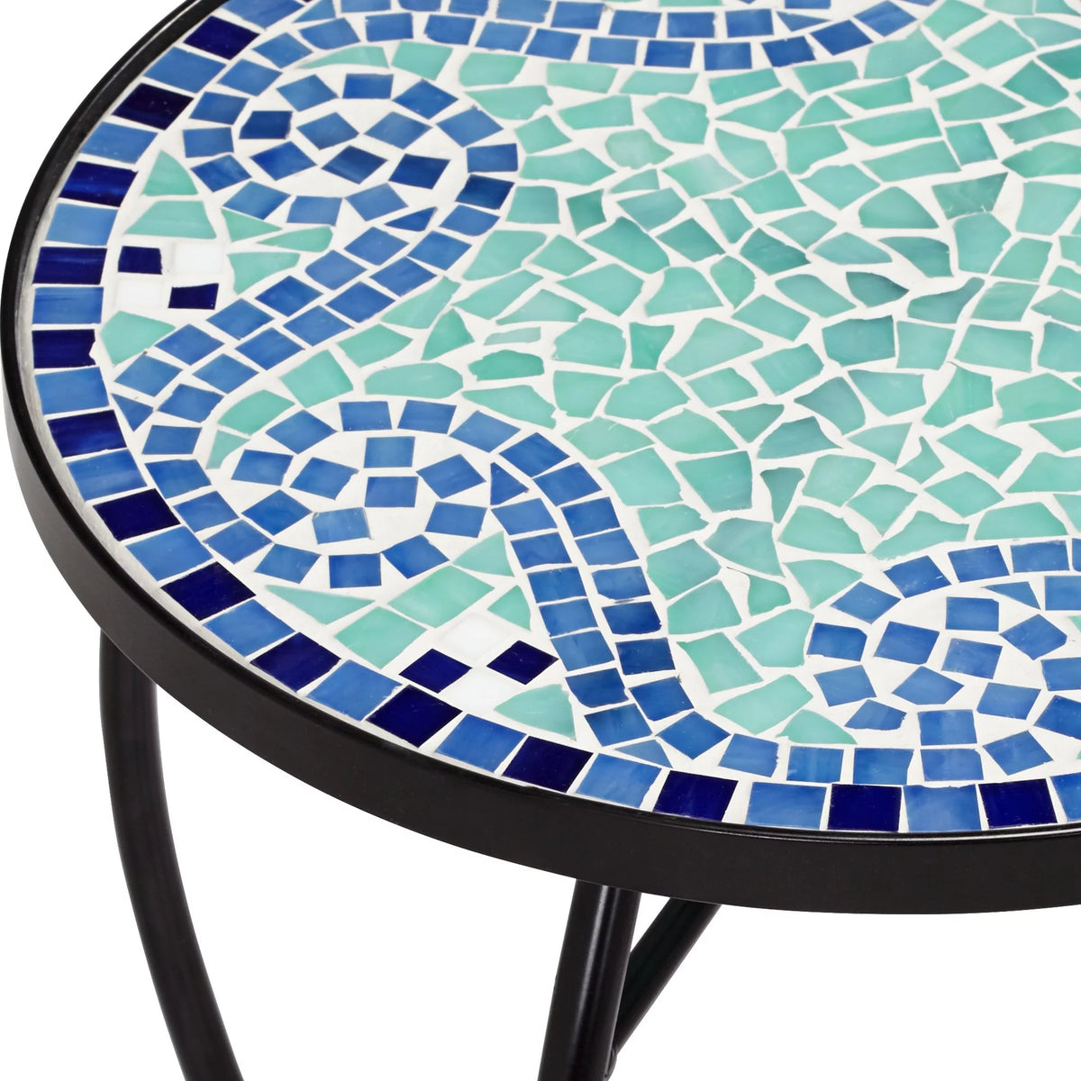 Black Round Outdoor Accent Side Table 14" Wide Light Green Mosaic Tabletop C510