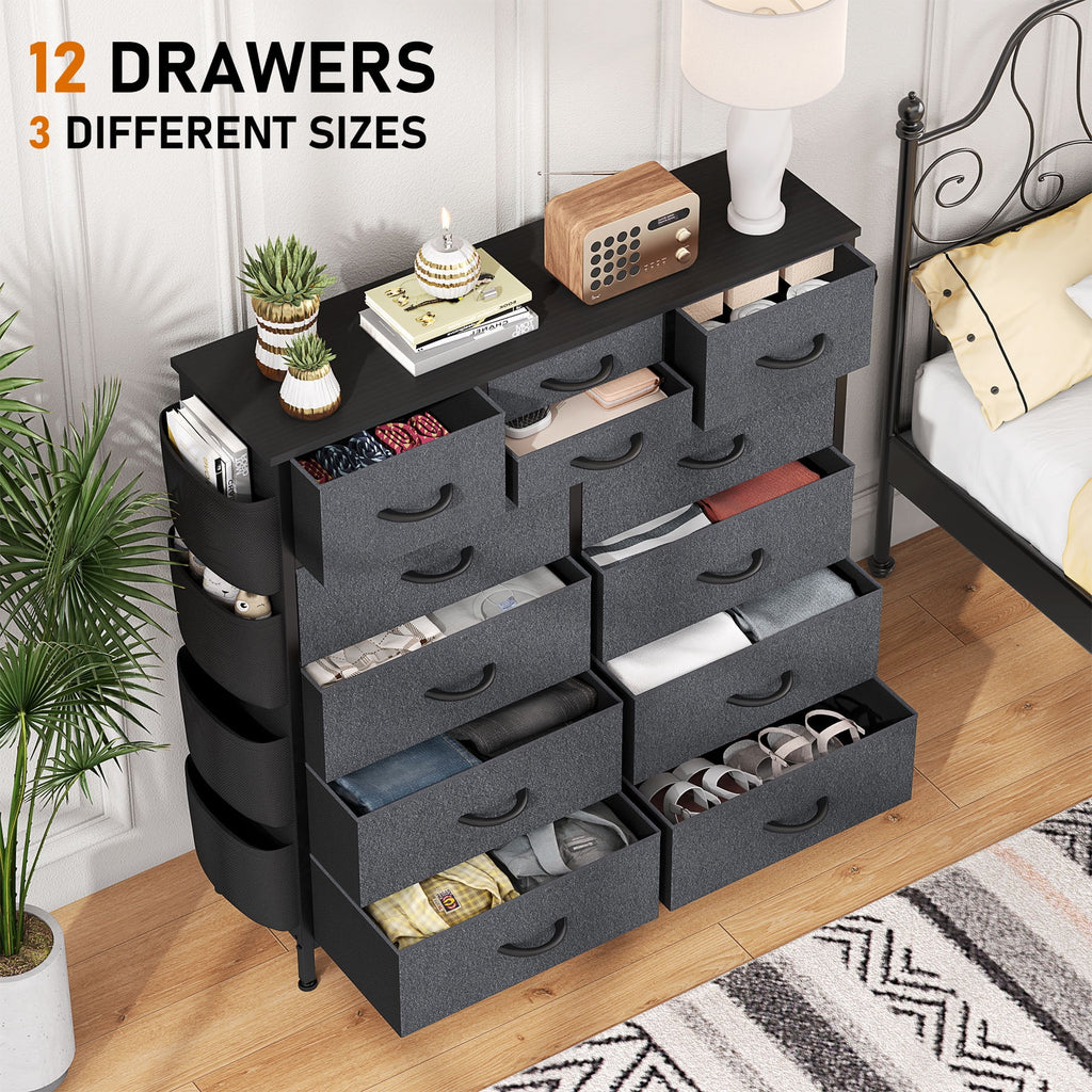 12 Drawer Fabric Dresser with Steel Frame and Wooden Top M7791