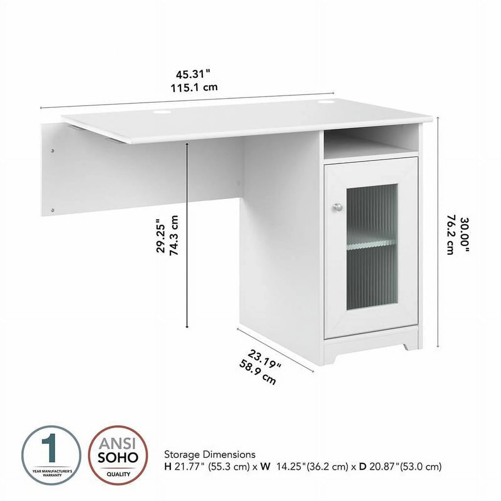 White Engineered Wood Desk with Storage Y545661
