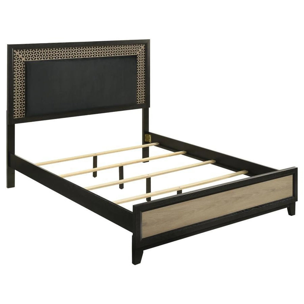 Light Brown Black Wood Eastern King Bed with Headboard T5655