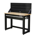 Black Solid Wood Top Workbench with Pegboard and 1 Drawer V3184
