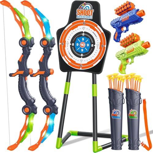 2 Pack LED Light Up Bow and Arrow Toy with 20 Suction Cup Arrows L999