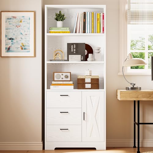71in Tall Bookshelf with Door and 3 Drawers R918