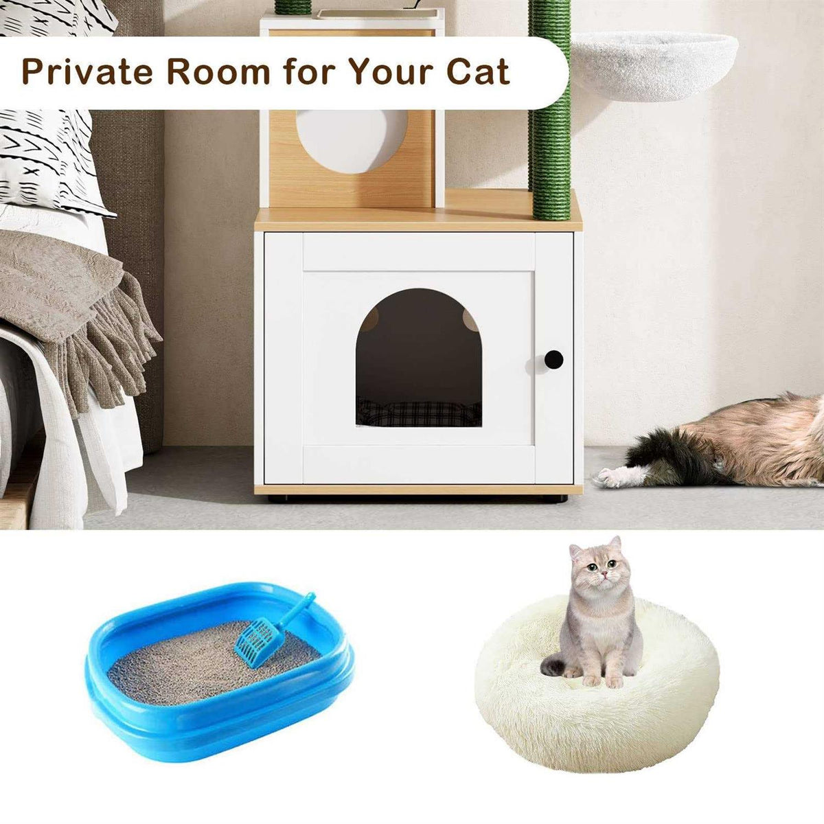 Cat Tree with Litter Box Enclosure and Scratching Posts Z693