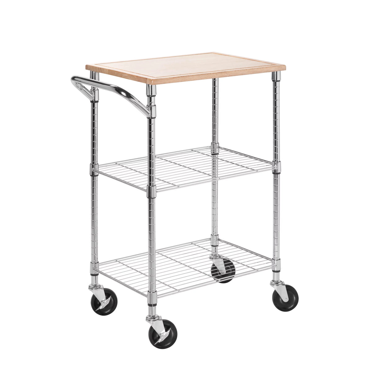 Steel and Wood 2-Tier Rolling Kitchen Storage Cart with Cutting Board Top T35380
