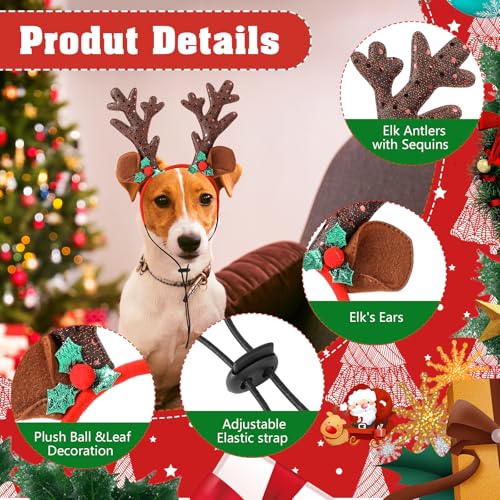 2 Pack Dog Christmas Antlers Headbands S7414
