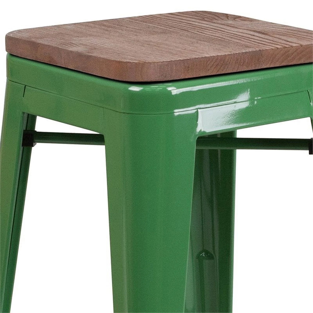 Green Wood Grain Metal Bar Stool Set of 2 E4097