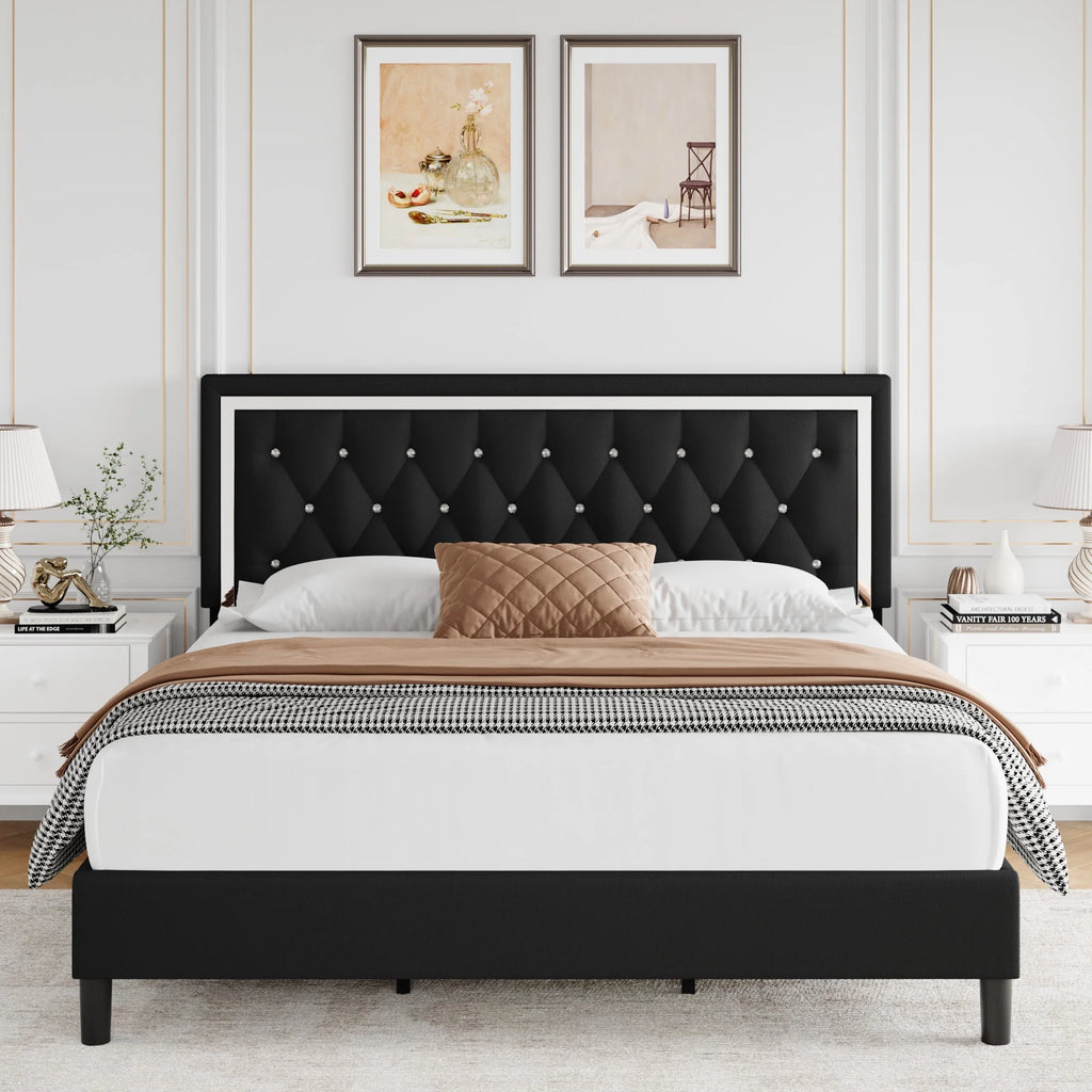 Queen Size Upholstered Platform Bed with Adjustable Headboard F104622