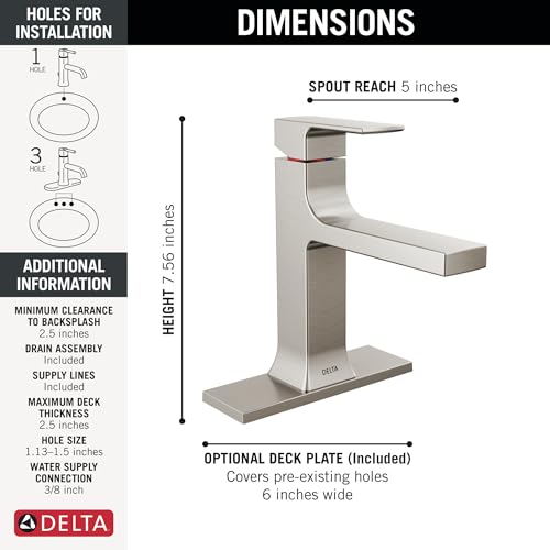 Brushed Nickel 1 Hole Bathroom Faucet with Push-Pop Drain W585031