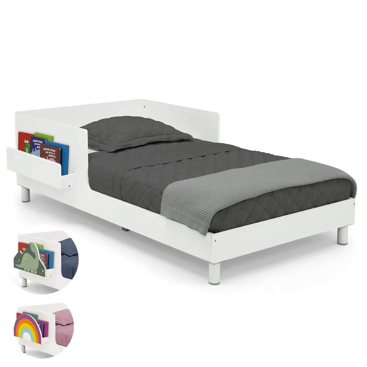 White Toddler Bed with Interchangeable Shelf E456984