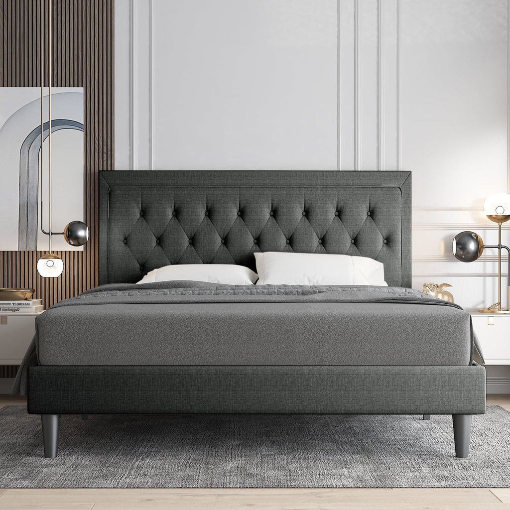 Queen Size Upholstered Platform Bed with Adjustable Headboard I225123