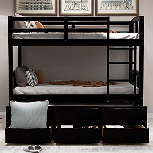 White Twin Bunk Bed with Ladder, Safety Rail and Trundle P797155