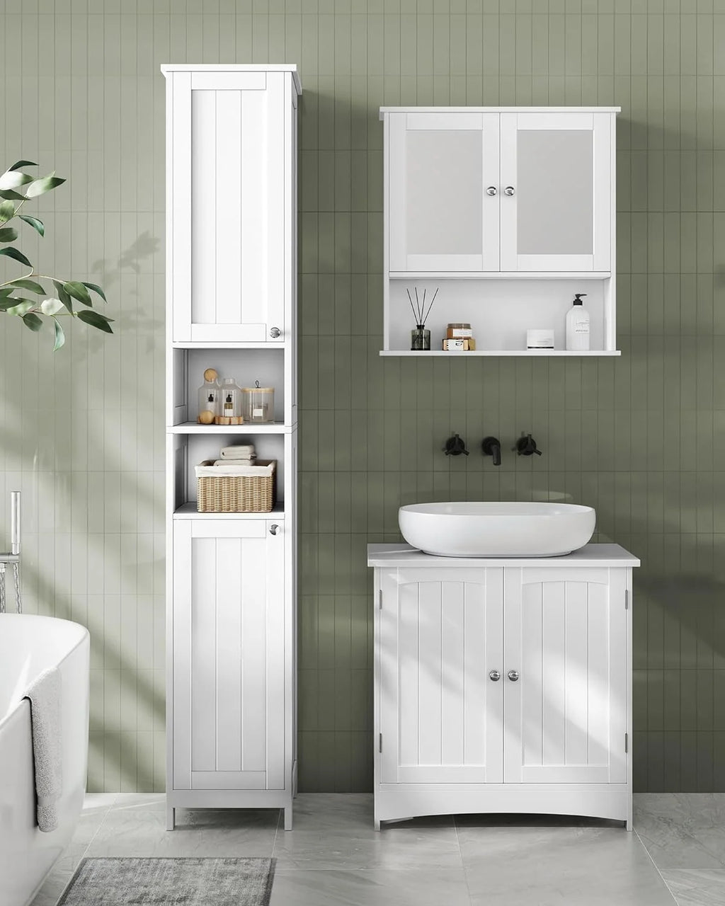 Cloud White Tall Bathroom Storage Cabinet with Adjustable Shelves L718