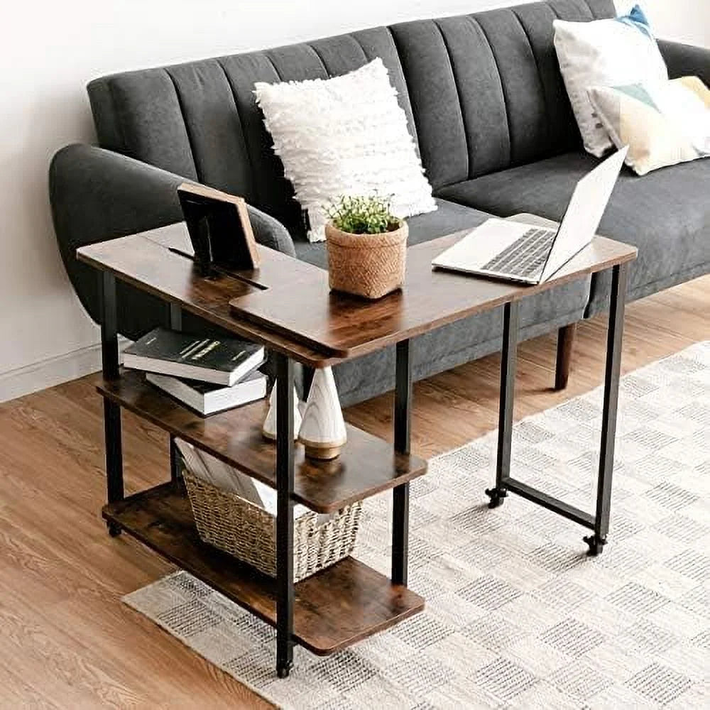 L-Shaped Corner Desk with 2-Tier Mobile End Table M846316