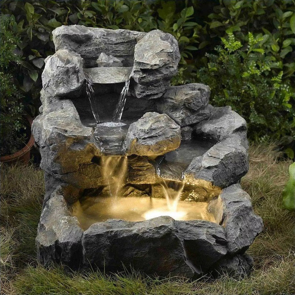 Indoor Outdoor Stone Fountain with Beige Illumination E881362
