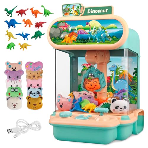 Pink Mini Dinosaur Claw Machine with 10 Plush and 12 Dinosaur Toys T311