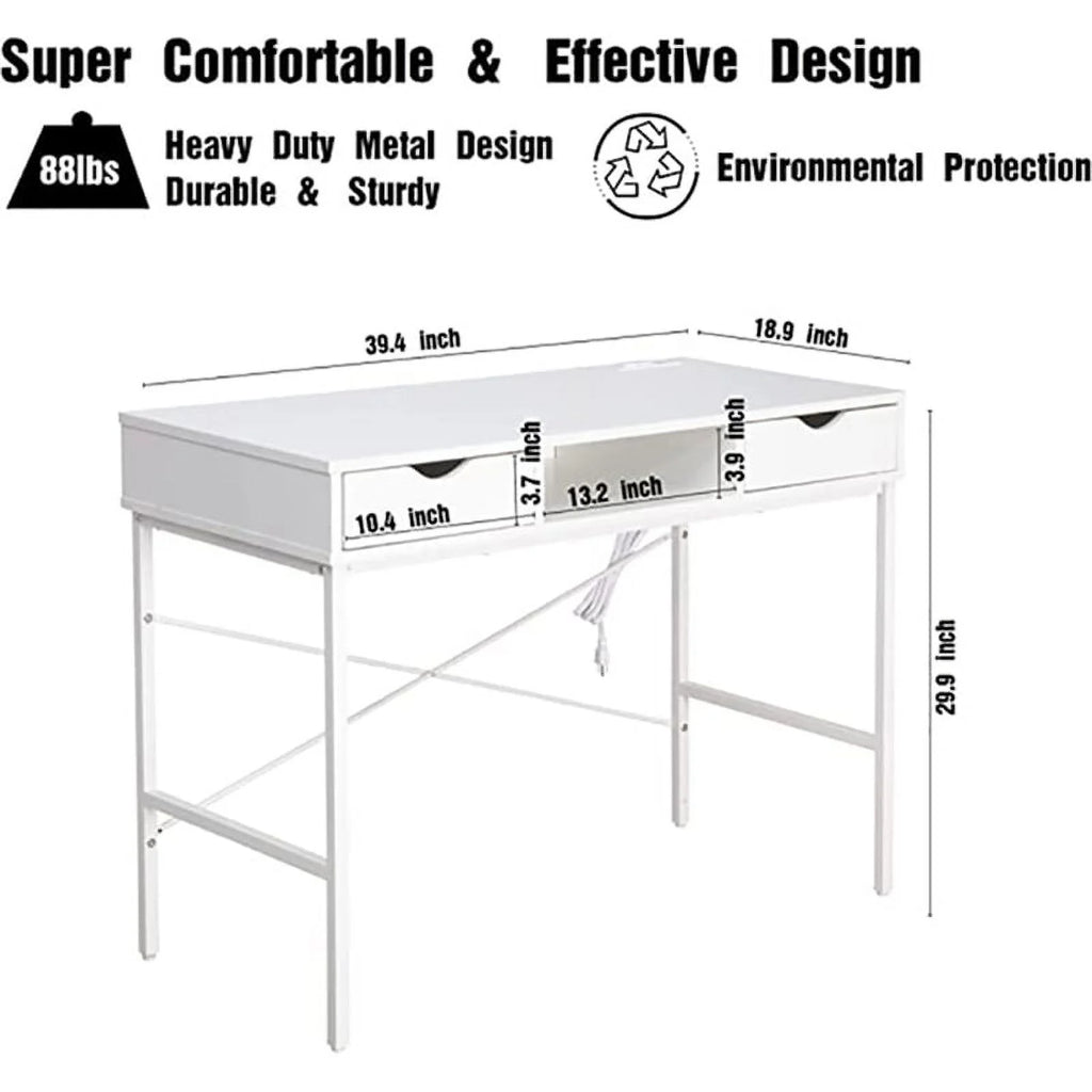 Large White Wood Writing Desk with Drawer H161