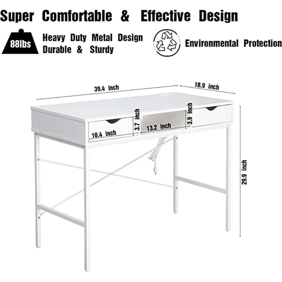 Large White Wood Writing Desk with Drawer H161