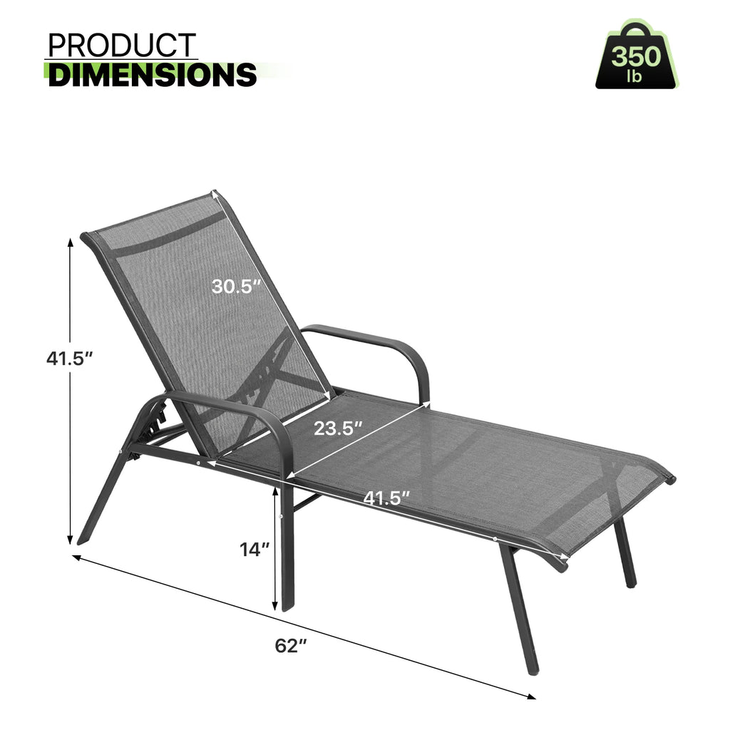 Set of 2 Grey Patio Lounge Chairs with Adjustable Backrest G964