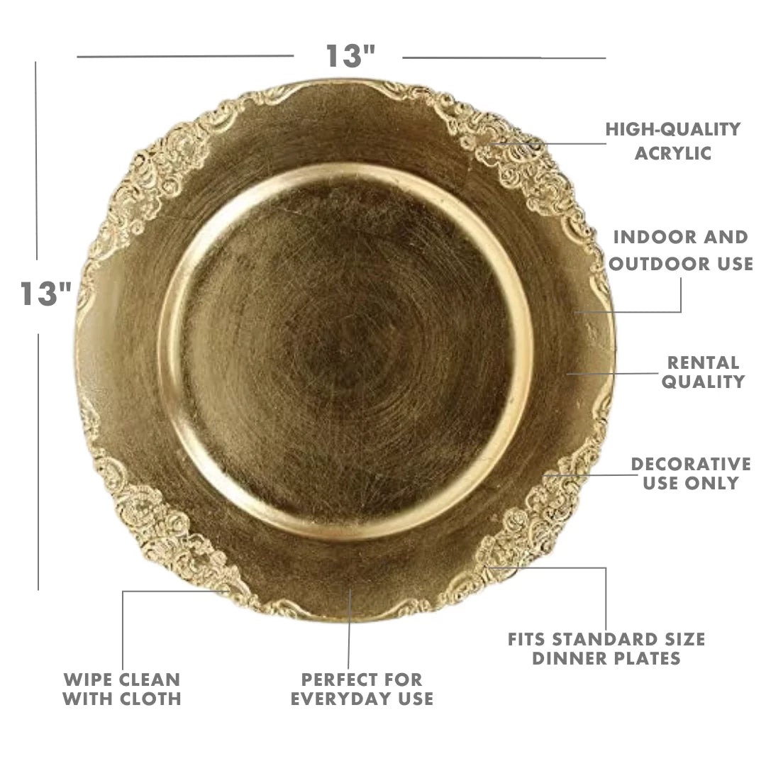 Vintage Acrylic Charger Plate, Gold (Pack of 4) J58789