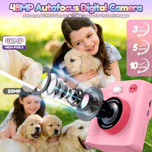 Instant Print Dual Lens Digital Camera with 32G SD Card Storage Bag Pink J26661