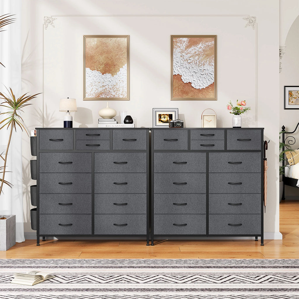 12 Drawer Fabric Dresser with Steel Frame and Wooden Top M7791