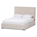 Light Beige Fabric Queen Size Gas-Lift Platform Bed I53428
