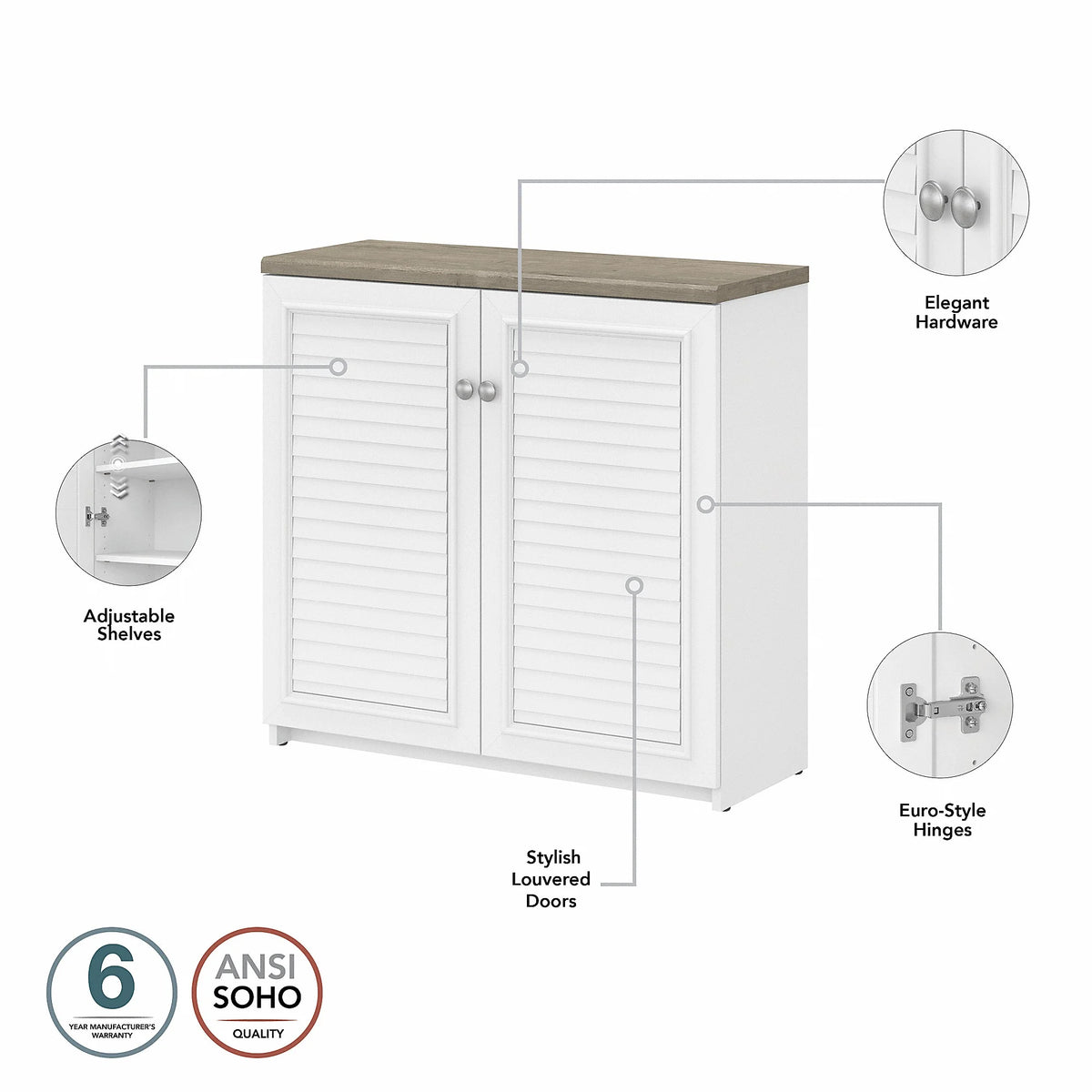 White & Gray Storage Cabinet with Doors T669
