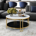 White Marble Gold Round Coffee Table with Storage M421