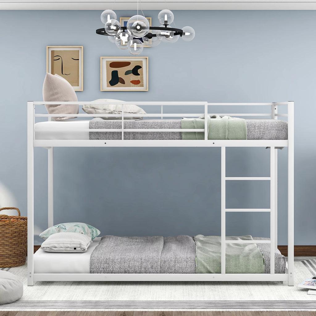White Metal Twin over Twin Bunk Bed with Storage Shelf B33355