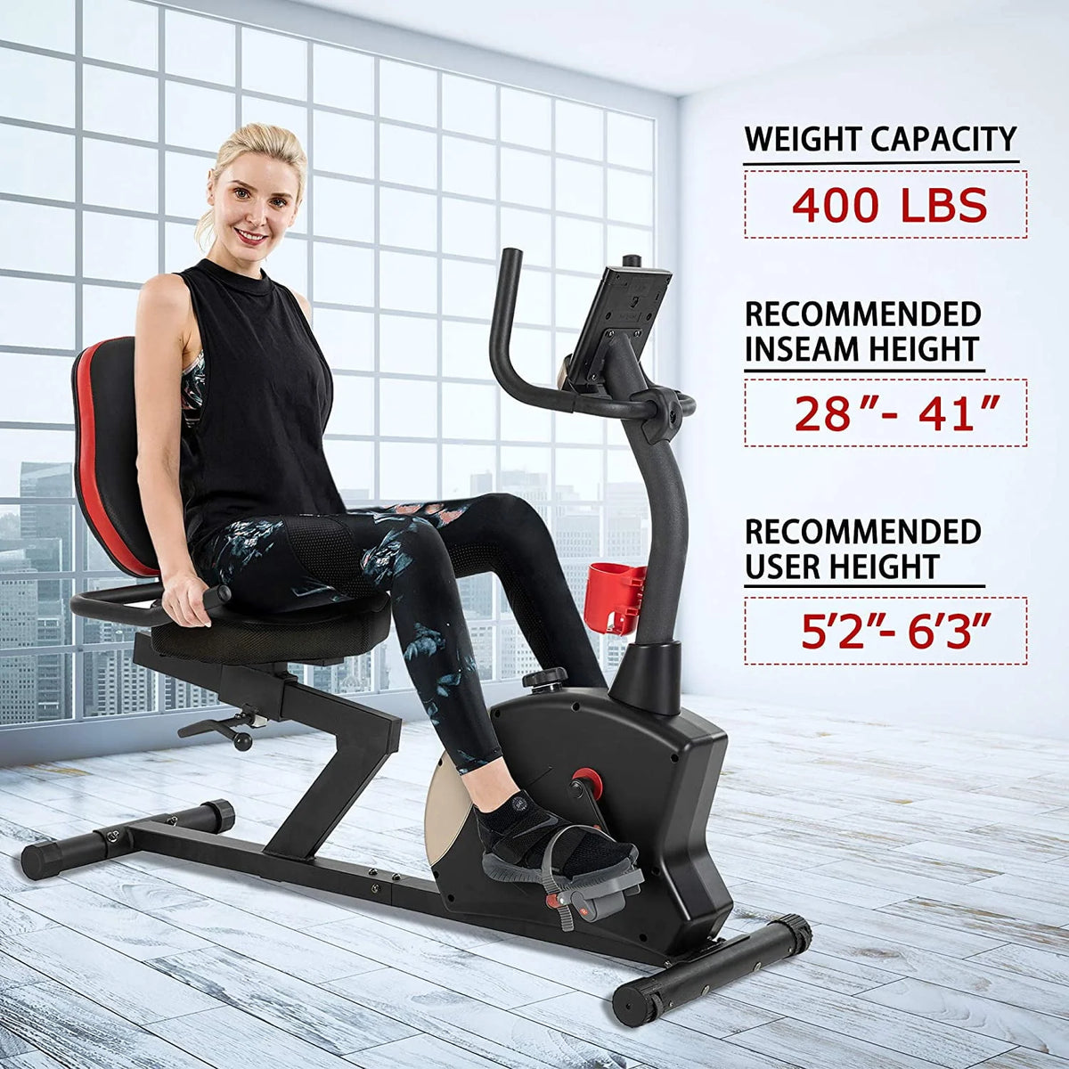 Recumbent Exercise Bike 400 lbs. Weight Capacity Magnetic Resistance Z866